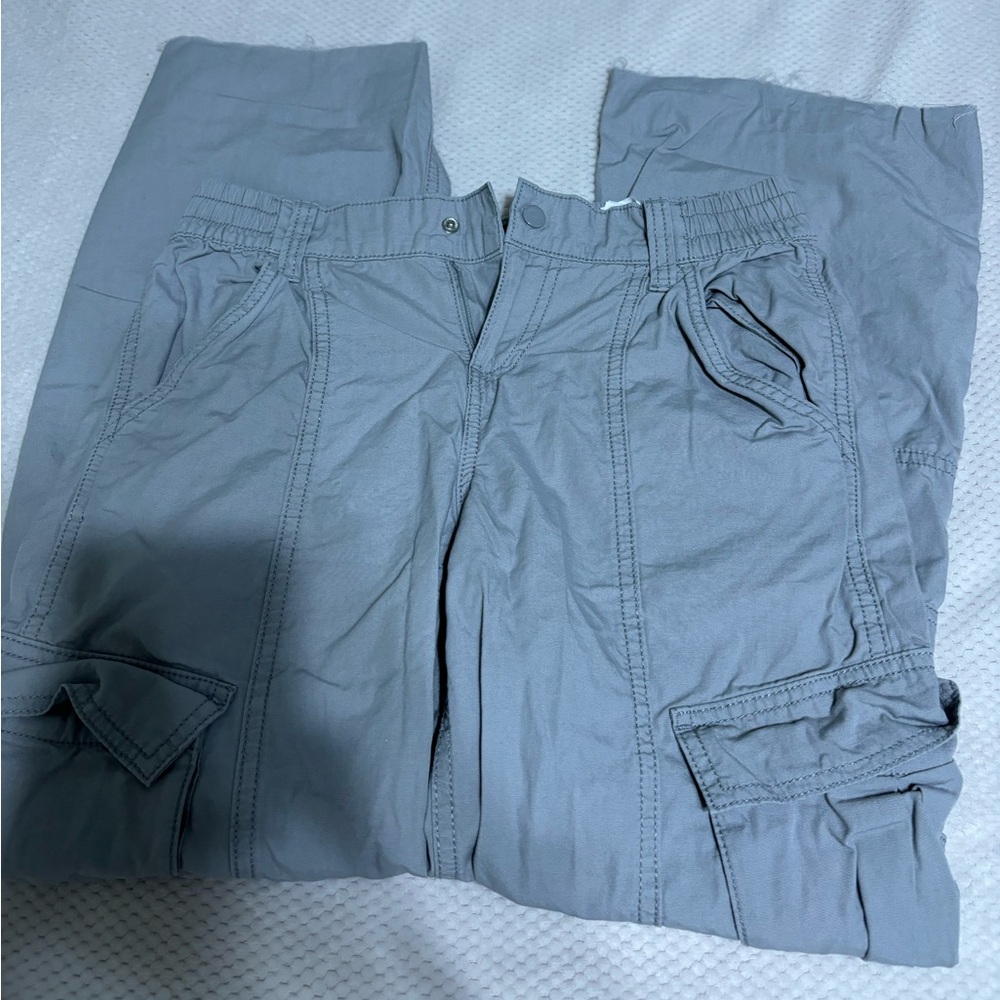 Grey cargo pants with a relaxed fit